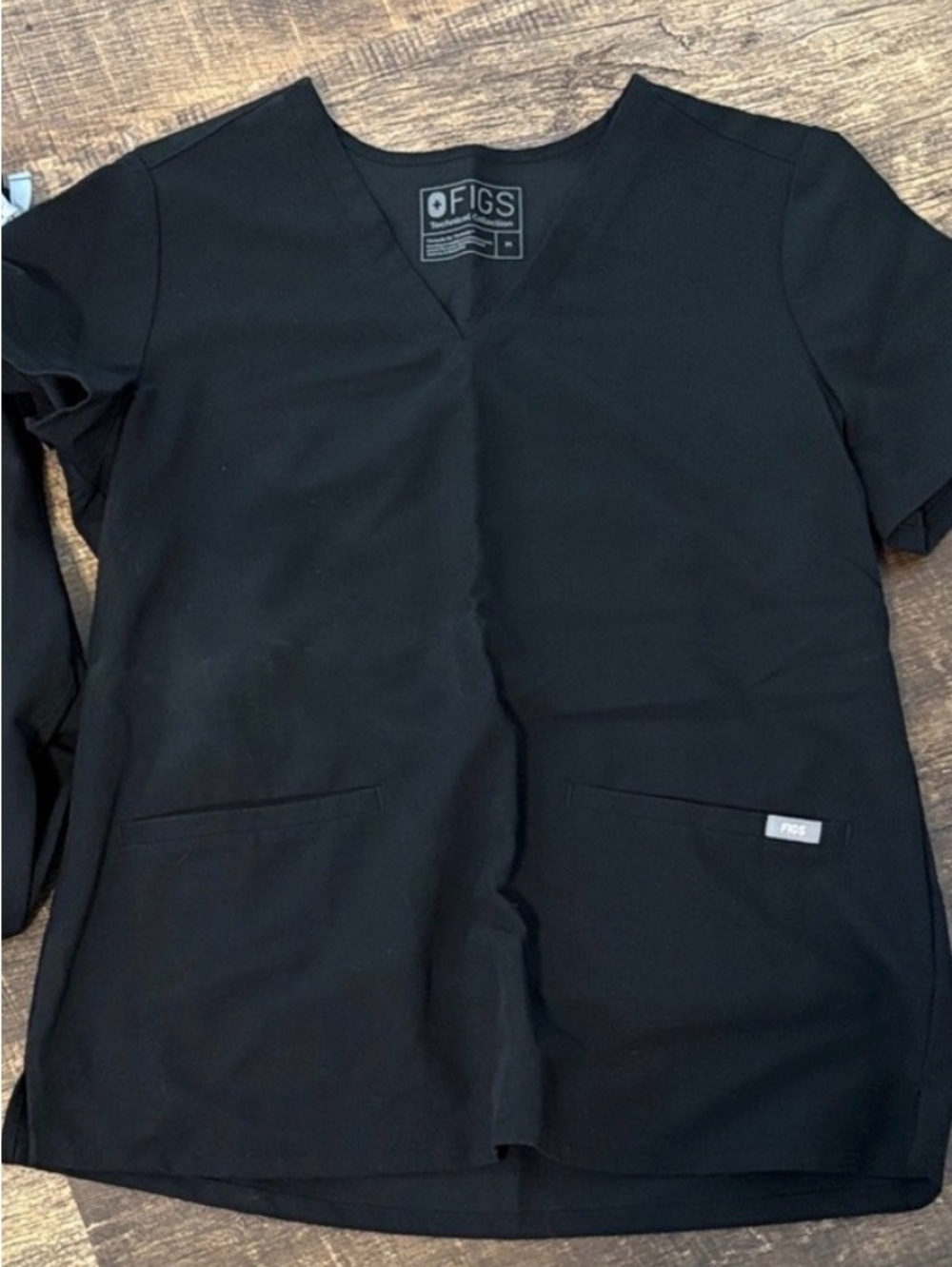 Figs Black V-Neck Medical Scrub Top